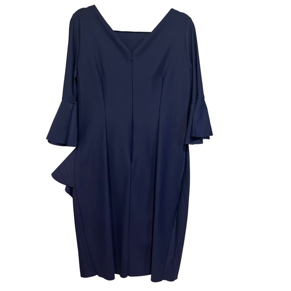 Alex Evenings Cocktail Dress Womens 14W Navy Blue Bell Sleeve Wedding Evening - Picture 2 of 7